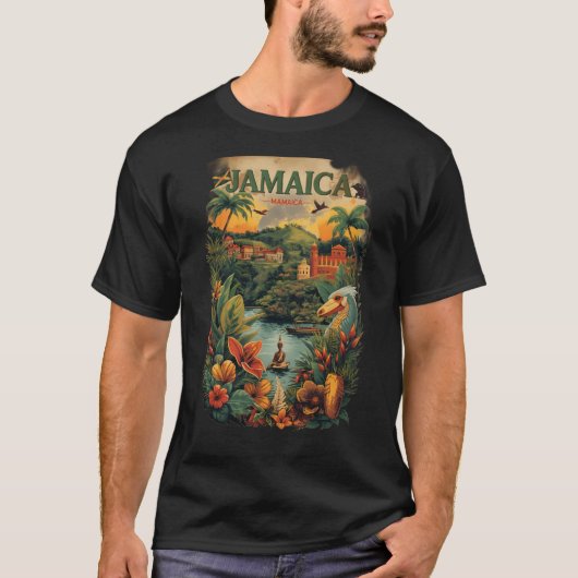 Vintage Style Jamaica Travel Illustration T-Shirt (Vorderseite)