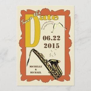 Vintage Style Jazz Hochzeitstermin bekannt geben Einladung