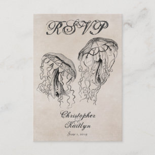 Vintage Style Jellyfish Beach Wedding RSVP Card Karte