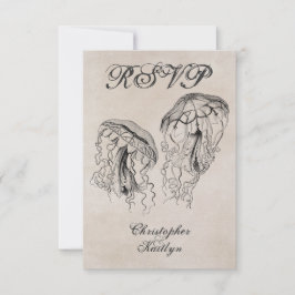 Vintage Style Jellyfish Beach Wedding RSVP Card Karte