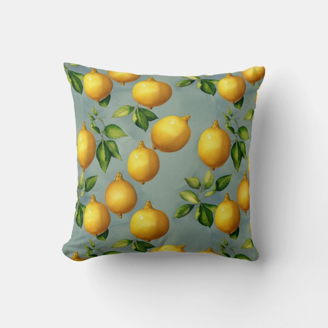 Vintage Style Lemons Pattern Wallpaper Art Kissen (Vorderseite)