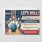 Vintage Style Let's Roll Bowling 8. Geburtstag Einladung (Vorderseite)