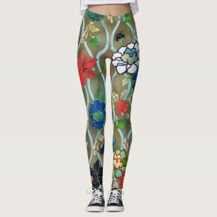 Vintage Style Lotus Blumen Kunst Leggings