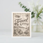 Vintage-Style "Mehr Reisen" Postkarte (Stehend Vorderseite)
