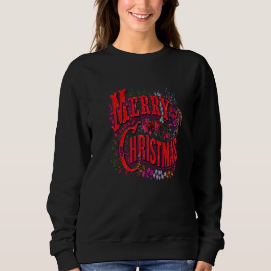 Vintage Style Merry Christmas Holiday Greeting Vec Sweatshirt (Vorderseite)