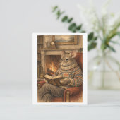 Vintage-Style Mouse Reading a Book Postkarte (Stehend Vorderseite)