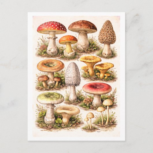 Vintage-Style Mushroom Illustration Postkarte (Vorderseite)