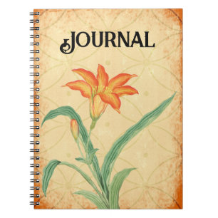 Vintage Style Orange Lilienblumen Journal Notizblock