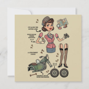 Vintage Style Papierpuppengarnitur Abenteuer Einladung