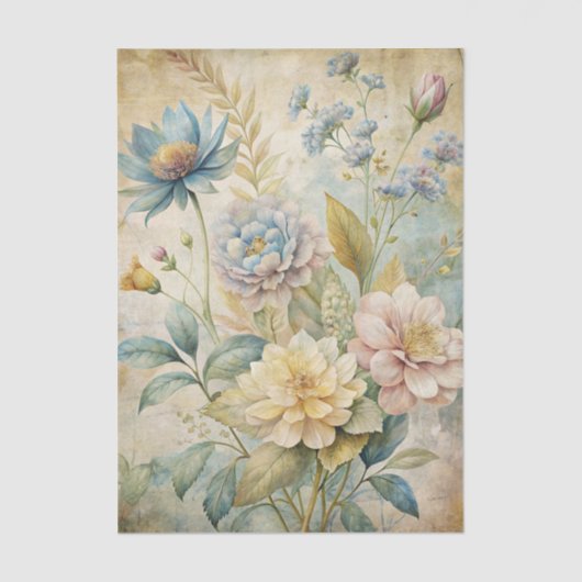 Vintage Style Pastel Botanical Flowers Background Seidenpapier (Vorderseite)
