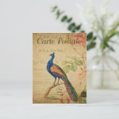 Vintage Style Peacock French Postkarte (Stehend Vorderseite)