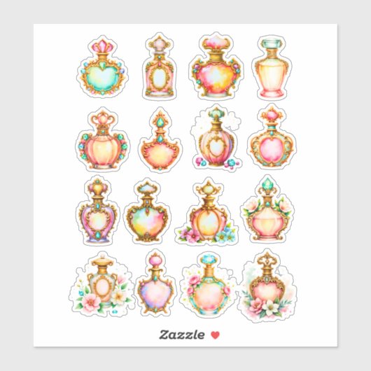 Vintage Style Perfume Bottle Sheet of Stickers Aufkleber (Blatt)