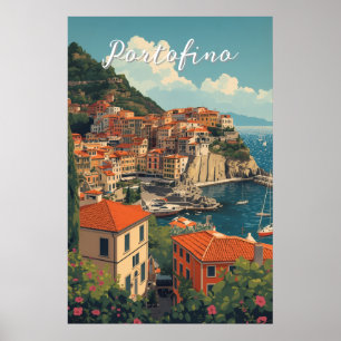 Vintage Style Portofino Genova Italien Poster