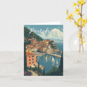 Vintage Style Portofino Genova Italy Karte (Gelbe Blume)