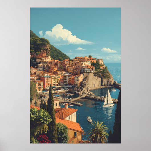 Vintage Style Portofino Genova Italy Poster (Vorne)