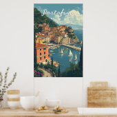 Vintage Style Portofino Genova Italy Poster (Küche)