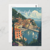 Vintage Style Portofino Genova Italy Postkarte (Vorne/Hinten)