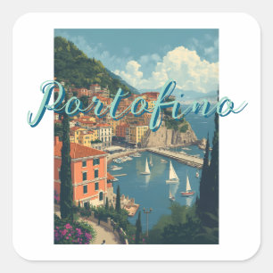 Vintage Style Portofino Genua Italien Quadratischer Aufkleber
