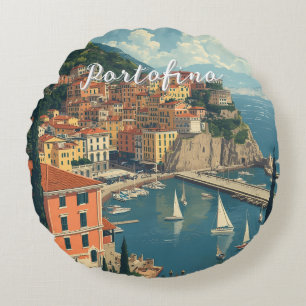 Vintage Style Portofino Genua Italien Rundes Kissen