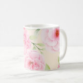 Vintage Style print with pink flowers & Roses Kaffeetasse (VorderseiteRechts)