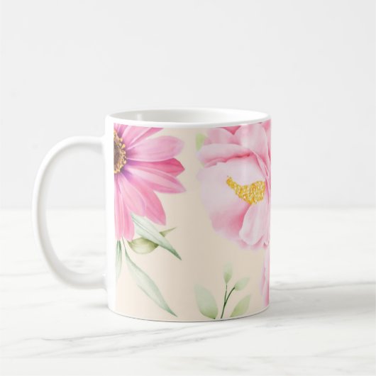 Vintage Style print with pink flowers & Roses Kaffeetasse (Links)