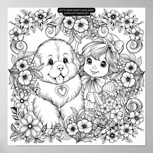 Vintage Style Puppy Dog and Flower Vines Poster (Vorne)