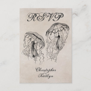 Vintage Style Quallen Strand Hochzeit RSVP Karte