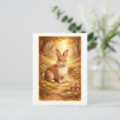 Vintage-Style Rabbit in Forest Illustration Postkarte (Stehend Vorderseite)