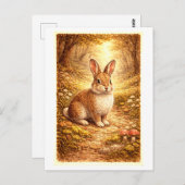 Vintage-Style Rabbit in Forest Illustration Postkarte (Vorne/Hinten)