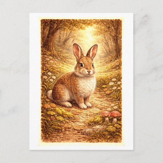 Vintage-Style Rabbit in Forest Illustration Postkarte (Vorderseite)