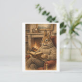 Vintage-Style Rabbit Reading a Book Postkarte (Stehend Vorderseite)