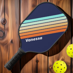 Vintage Style Retro Streifen mit Namen Pickleball Schläger