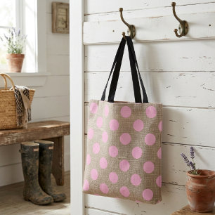 Vintage Style Rosa Tupfen auf Jute Tasche