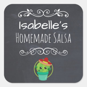 Vintage-Style-Salsa mit Kaktus im Sombrero Quadratischer Aufkleber