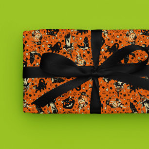 Vintage Style Schwarz und Orange Halloween Geschenkpapier