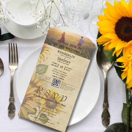 Vintage Style Sonnenblume Gelb Creme Foto QR Code All In One Einladung