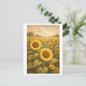 Vintage-Style Sonnenblumenfeld Postkarte (Stehend Vorderseite)