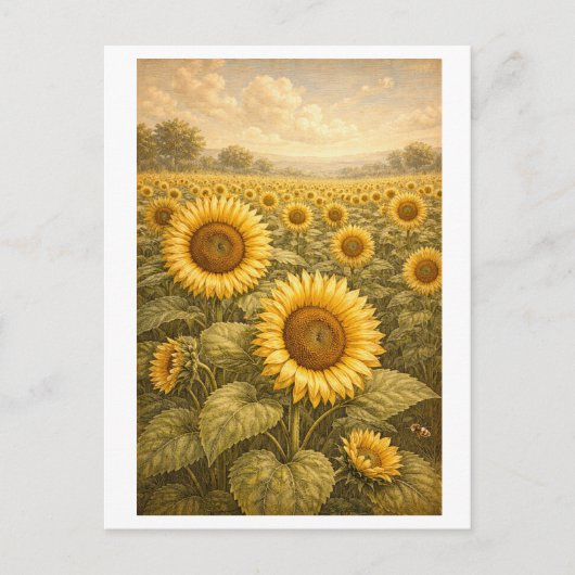 Vintage-Style Sonnenblumenfeld Postkarte (Vorderseite)