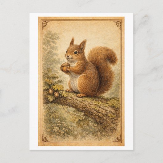 Vintage-Style Squirrel Illustration Postkarte (Vorderseite)