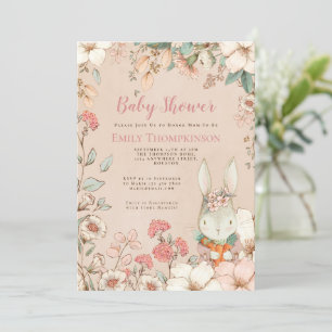 Vintage Style Süße Häschen Blumen Baby Shower Einladung