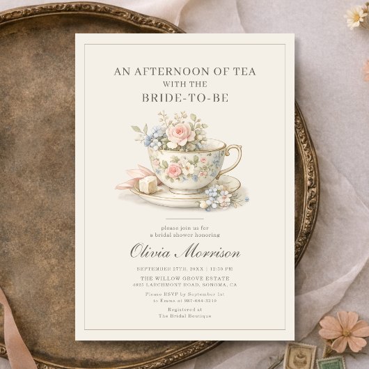 Vintage Style Tea Party Bridal Shower Einladung