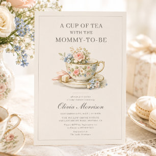 Vintage-Style-Teeparty-Baby-Shower Einladung