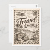 Vintage-Style "Travel More" Postkarte (Vorne/Hinten)