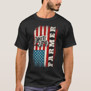Vintage-Style US-Flagge Traktor Patriotisch Gebeiz T-Shirt