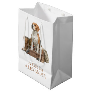 Vintage Style Wasserfarbe Jagdhund Hund Leinwand Mittlere Geschenktüte