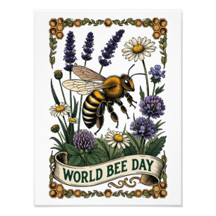 Vintage Style Weltbienentag-Illustration mit Honig Fotodruck