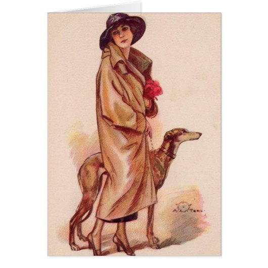 Vintage - Stylish Woman with Greyhound, (Vorne)