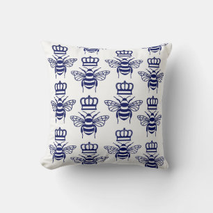 Vintage Stylisierte Hummelbienen mit Crown Blue SV Kissen