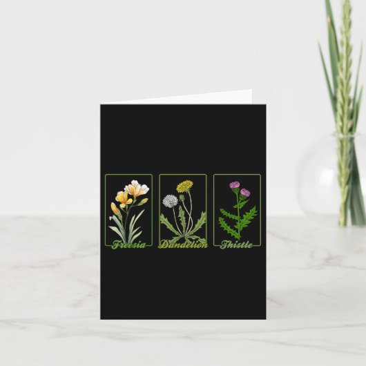Vintage subtile Blume Freesia Dandelion Thistle Karte (Vorderseite)