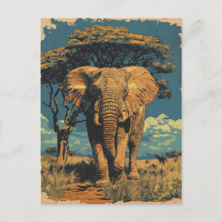 Vintage Südafrika Elefant In Der Savanne Postkarte